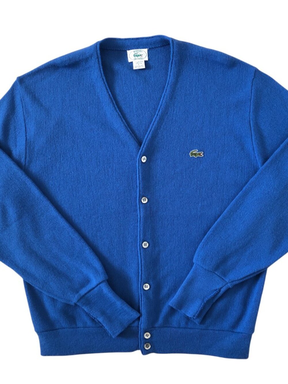 Vintage Izod Lacoste Cardigan Sweater Mens Large Blue Croc Logo 80s Large - Picture 4 of 10